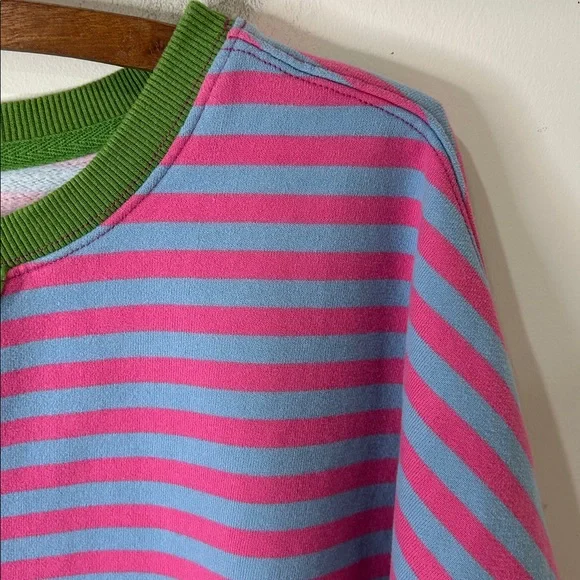 NATURAL LIFE Pink & Blue Striped Sweatshirt with Green Trim - Picture 6 of 15